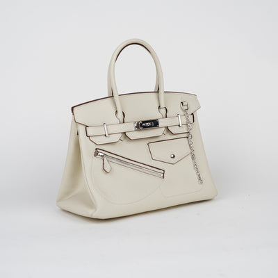 Alexandra Handbag Pure Togo Leather with Silver Hardware (30cm)