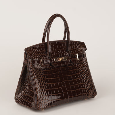 Mia in Pure Leather Croc Burnished Copper, 30 cm