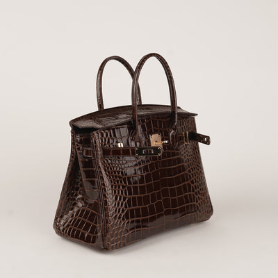 Mia in Pure Leather Croc Burnished Copper, 30 cm