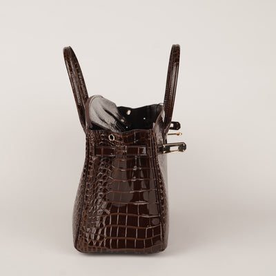 Mia in Pure Leather Croc Burnished Copper, 30 cm