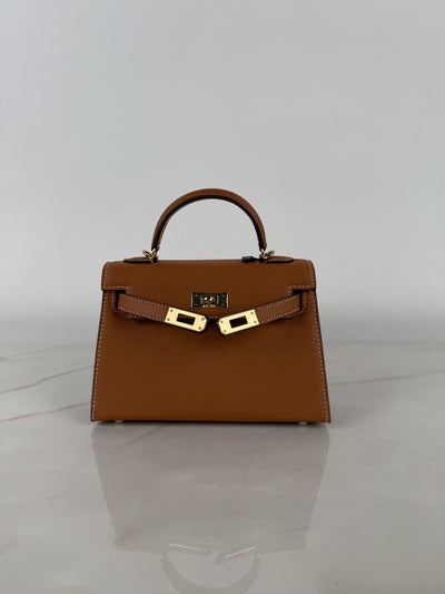 Delphine Tan Handbag in Pure leather