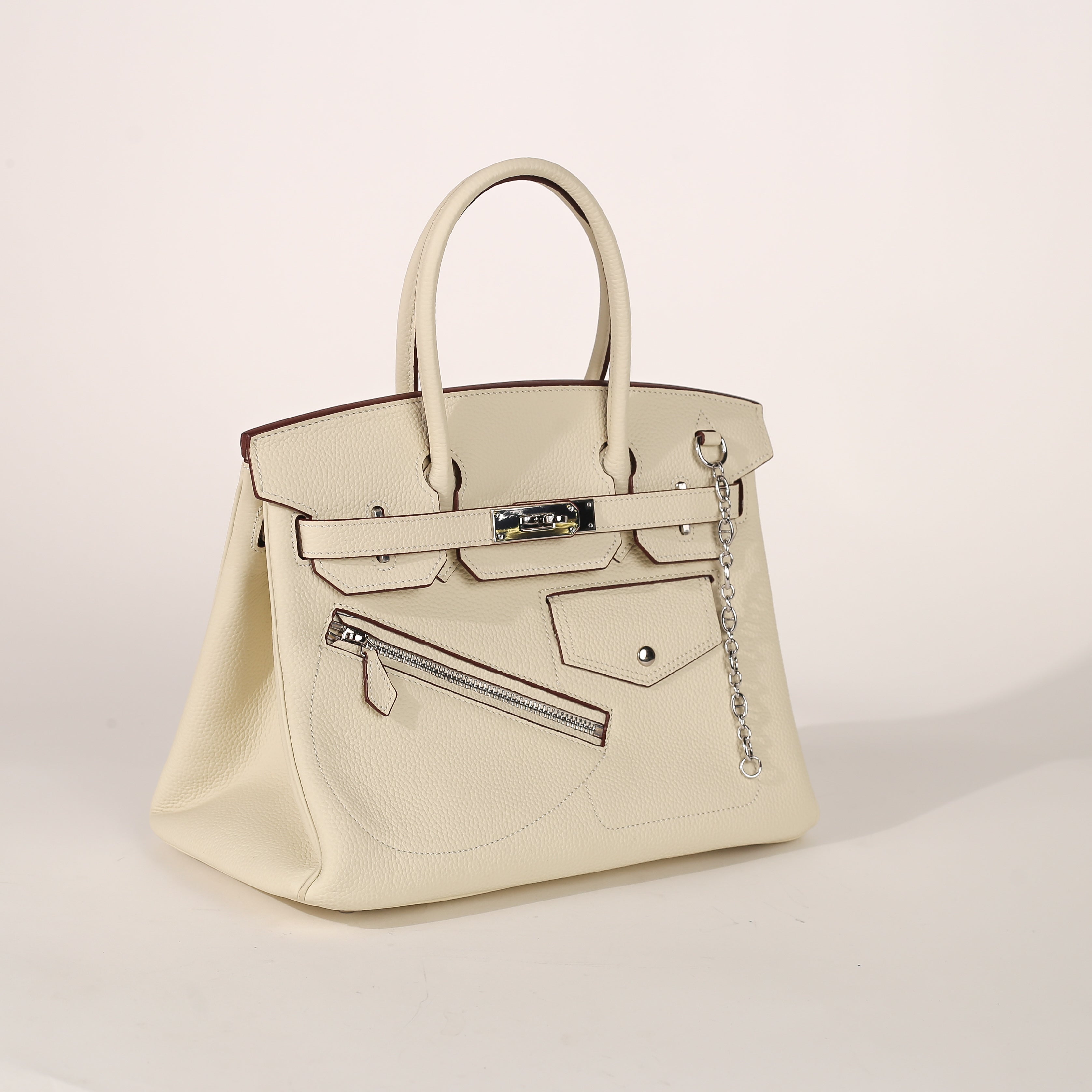 Alexandra Handbag Pure Togo Leather with Silver Hardware (30cm)