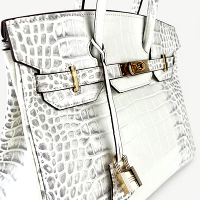 Mia in Pure Leather Croc Himalayan White, 30 cm