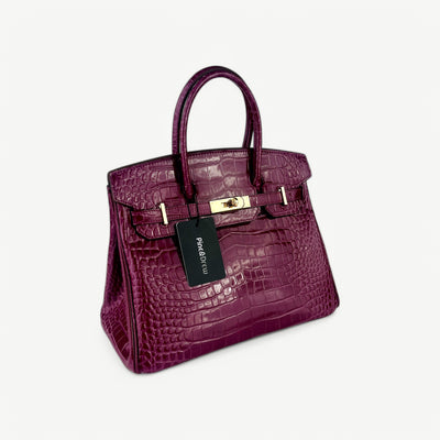 Mia in Pure Leather Croc rich Bordeaux, 30 cm